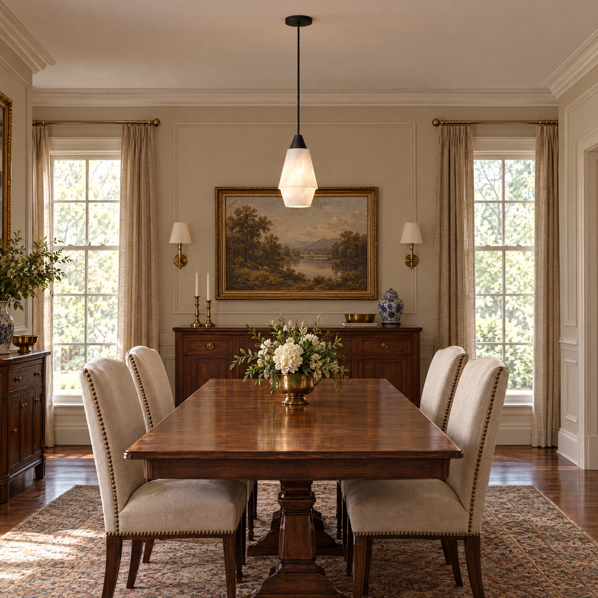 7.87 in. Alabaster Pendant Light - B in a dining room