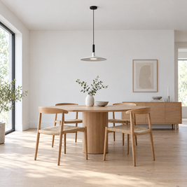 Flat Circular Pendant Light in 5 Colors - White in a dining room