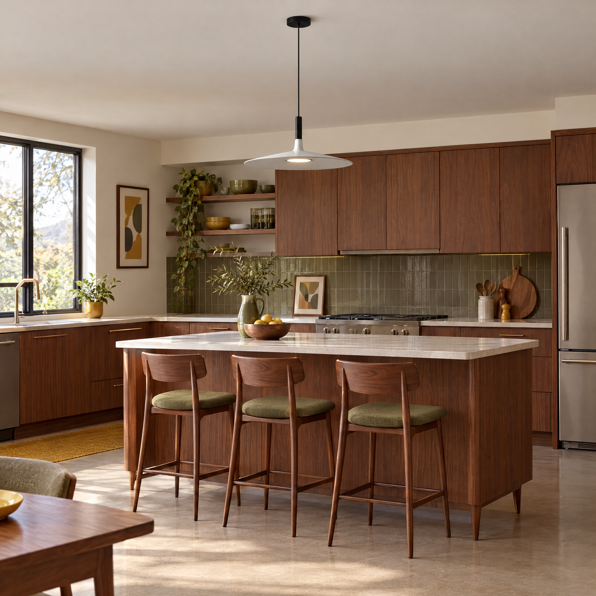 Flat Circular Pendant Light in 5 Colors - White in a kitchen