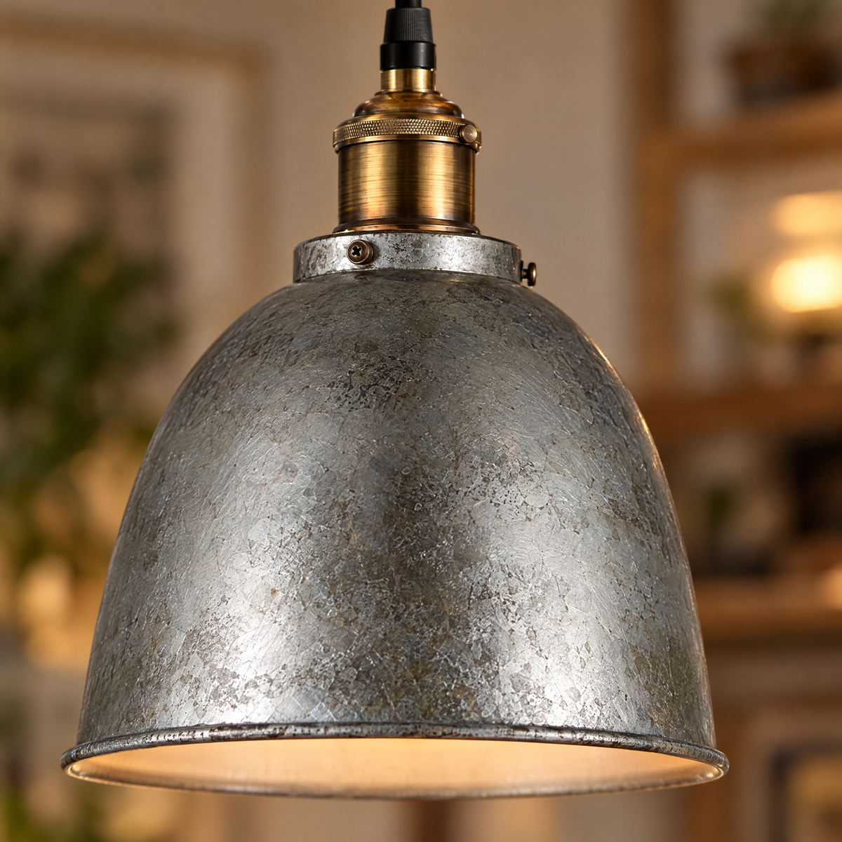 8 in. Rustic Dome Pendant Light, White Metal close-up detail