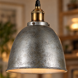 8 in. Rustic Dome Pendant Light, White Metal close-up detail