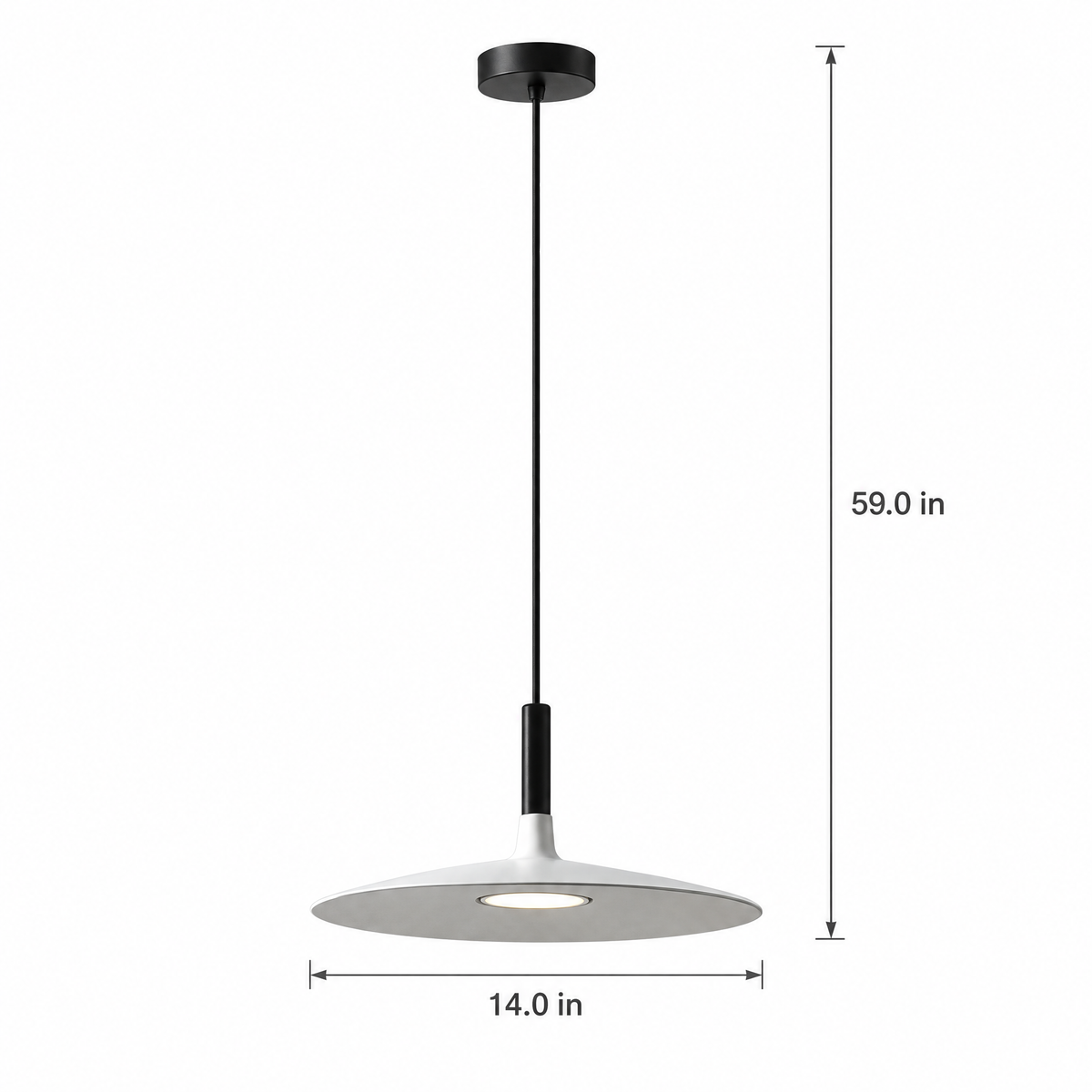 Flat Circular Pendant Light in 5 Colors - White on white background