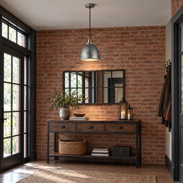 8 in. Rustic Dome Pendant Light, White Metal in an entryway