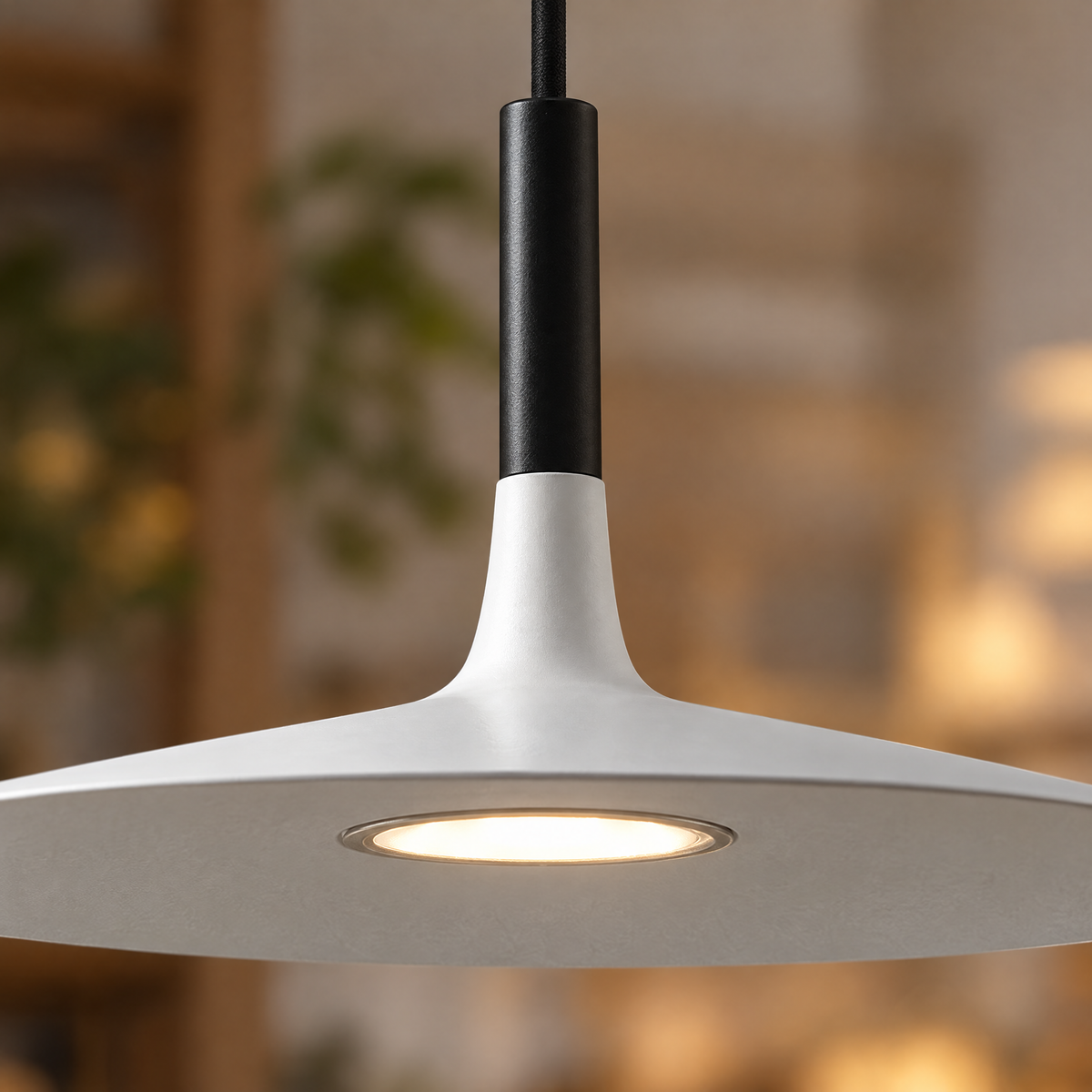 Flat Circular Pendant Light in 5 Colors - White close-up detail