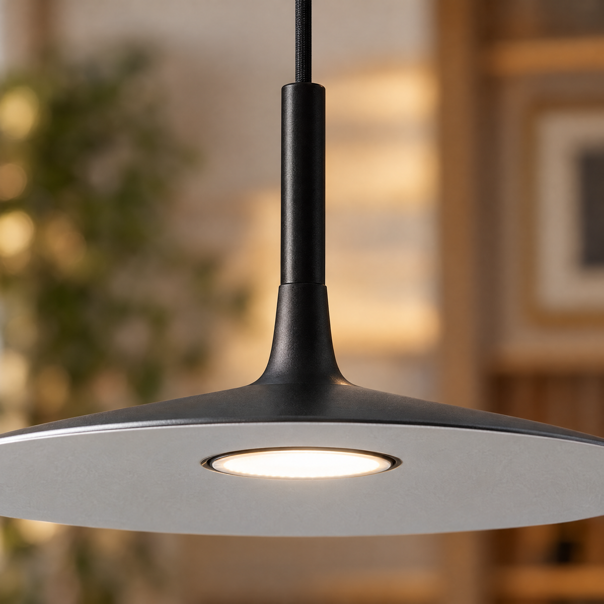 Flat Circular Pendant Light in 5 Colors - Black close-up detail