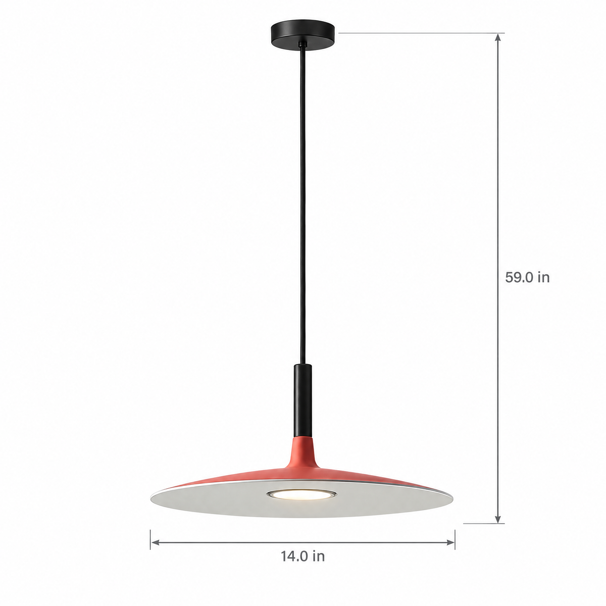 Flat Circular Pendant Light in 5 Colors - Red on white background
