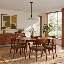 Flat Circular Pendant Light in 5 Colors - Green in a dining room