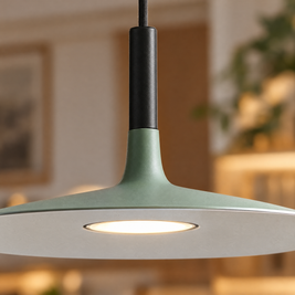 Flat Circular Pendant Light in 5 Colors - Green close-up detail