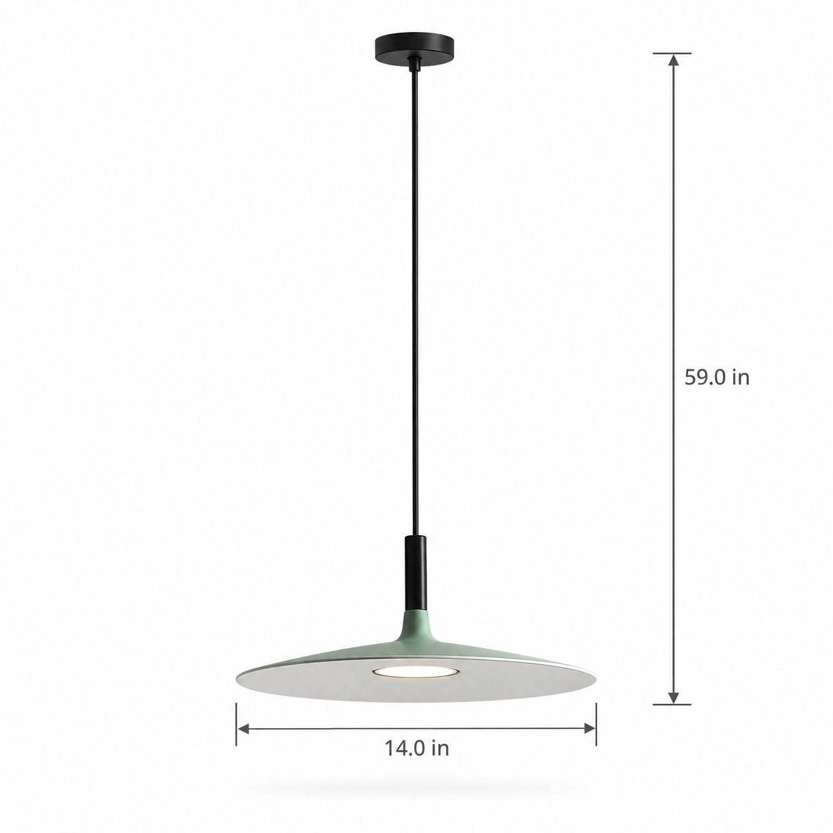Flat Circular Pendant Light in 5 Colors - Green on white background