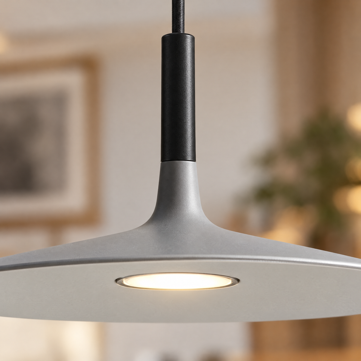 Flat Circular Pendant Light in 5 Colors - Gray close-up detail