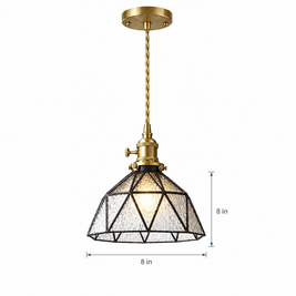 Lantern Glass Pendant Light, Amber or Blue - Transparent on white with dimensions