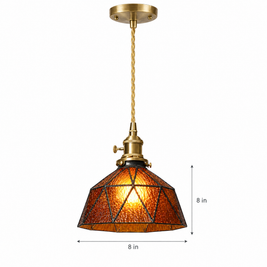 Lantern Glass Pendant Light, Amber or Blue - Amber on white with dimensions