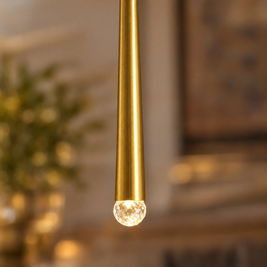 Slim Crystal Cylinder Pendant Light - Gold close-up detail