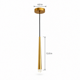 Slim Crystal Cylinder Pendant Light - Gold on white with dimensions