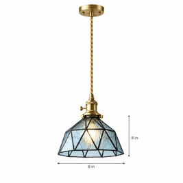 Lantern Glass Pendant Light, Amber or Blue - Blue on white with dimensions
