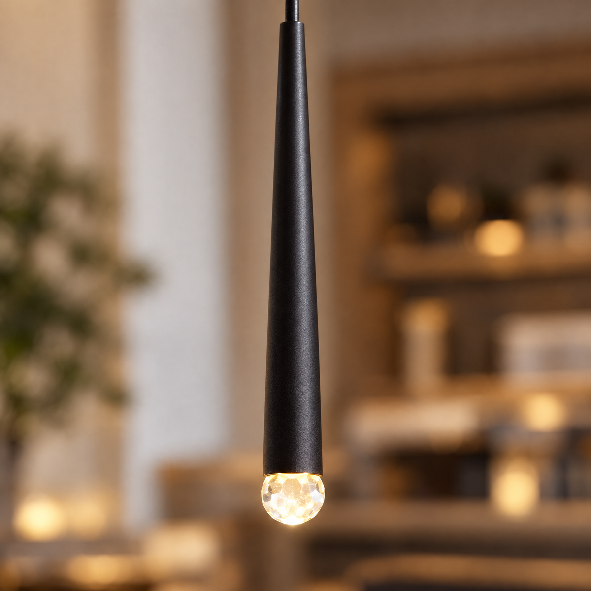 Slim Crystal Cylinder Pendant Light - Black close-up detail