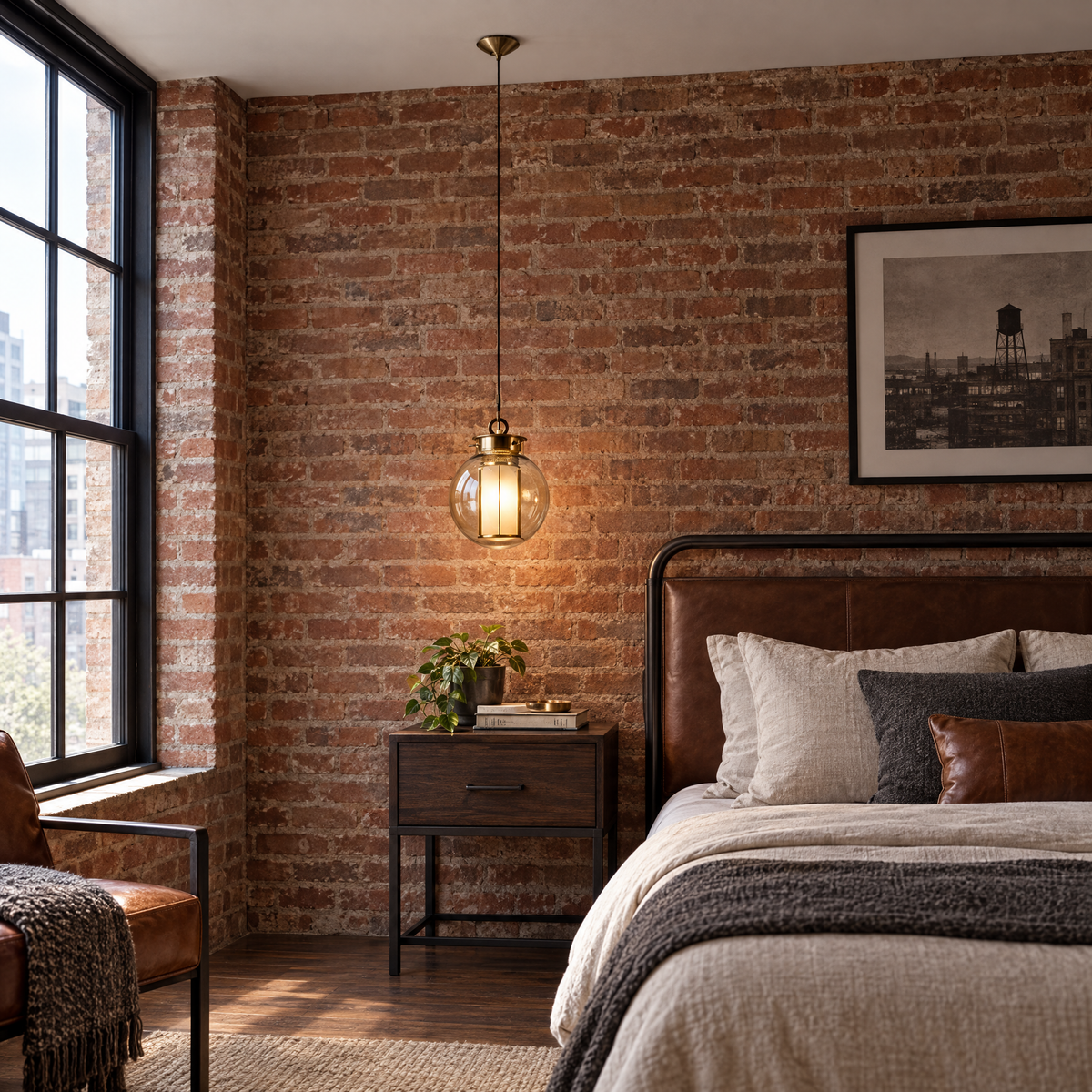 Amber Glass Pendant Light, Post-Modern in a bedroom
