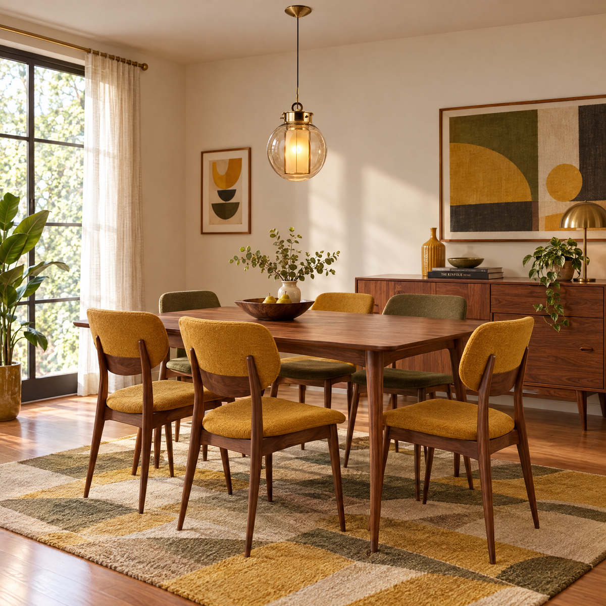 Amber Glass Pendant Light, Post-Modern in a dining room