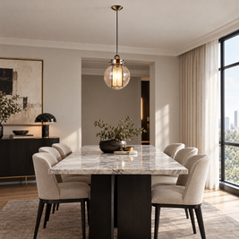 Amber Glass Pendant Light, Post-Modern in a dining room