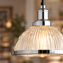 Striped Glass Pendant Light, 40W Tungsten - Chrome close-up detail