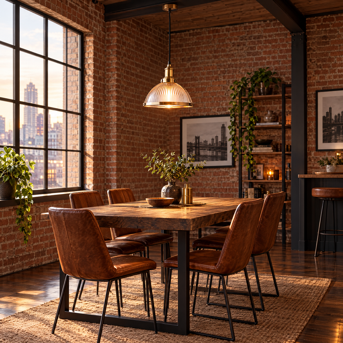 Striped Glass Pendant Light, 40W Tungsten - Bronze in a dining room
