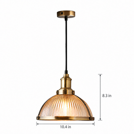 Striped Glass Pendant Light, 40W Tungsten - Bronze on white with dimensions
