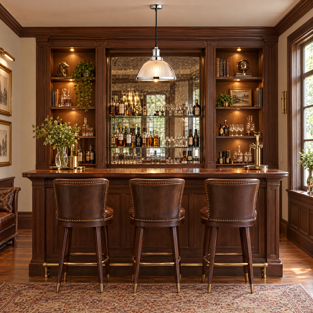 Striped Glass Pendant Light, 40W Tungsten - Chrome in a home bar