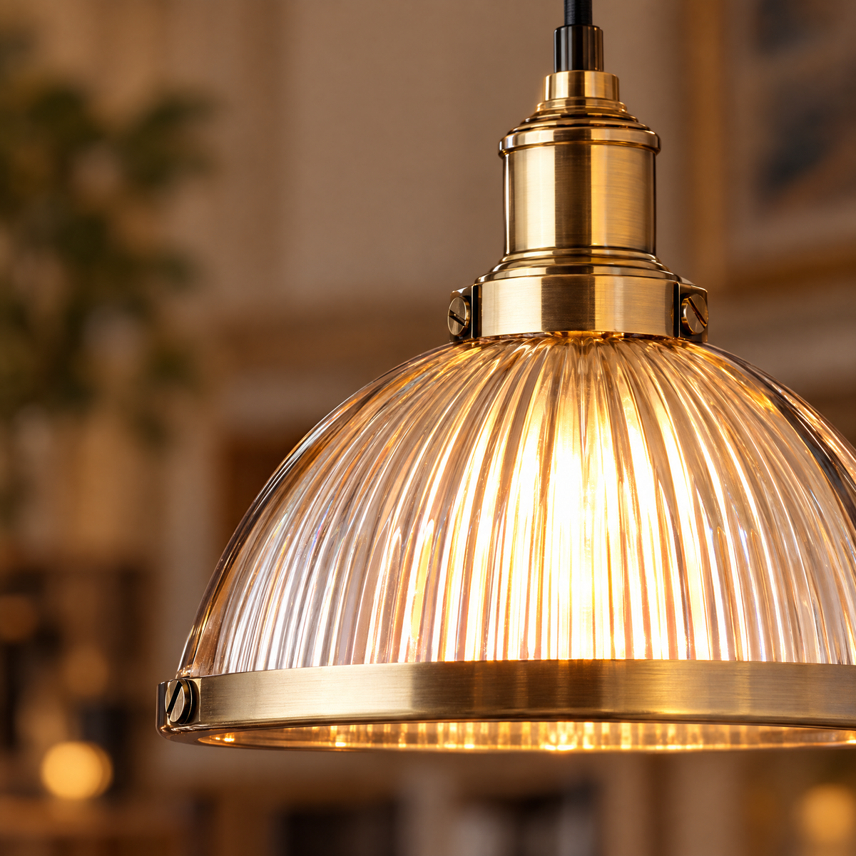 Striped Glass Pendant Light, 40W Tungsten - Bronze close-up detail