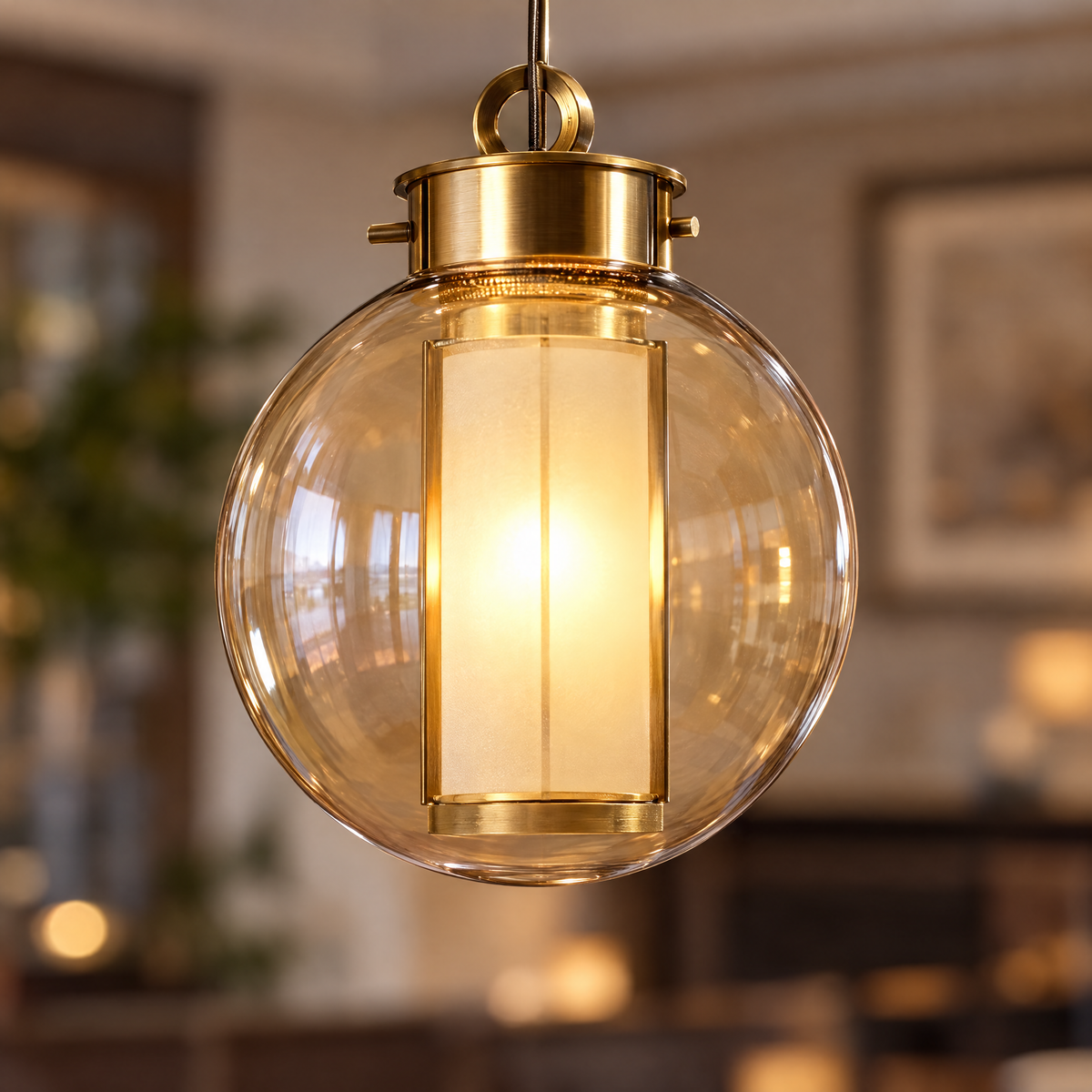 Amber Glass Pendant Light, Post-Modern close-up detail