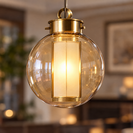 Amber Glass Pendant Light, Post-Modern close-up detail