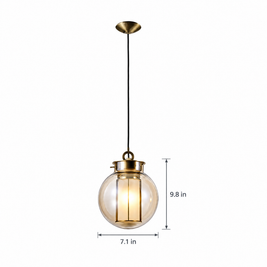 Amber Glass Pendant Light, Post-Modern on white with dimensions