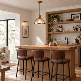 Striped Glass Pendant Light, 40W Tungsten - Bronze in a home bar