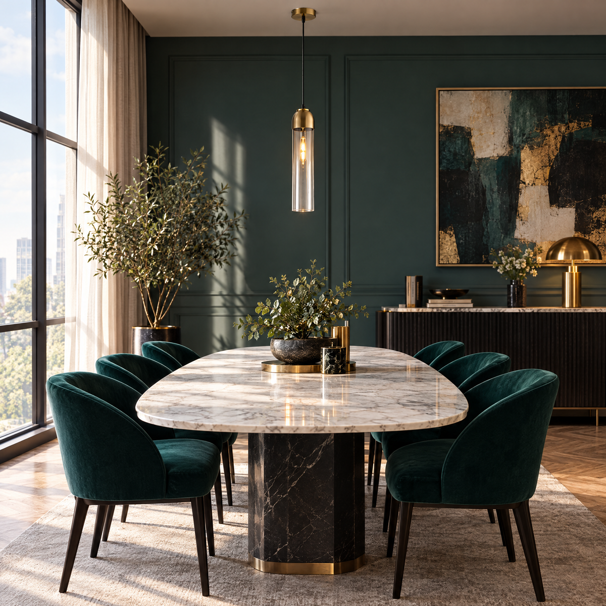 Long Tube Glass Bottle Pendant Light - Transparent in a dining room