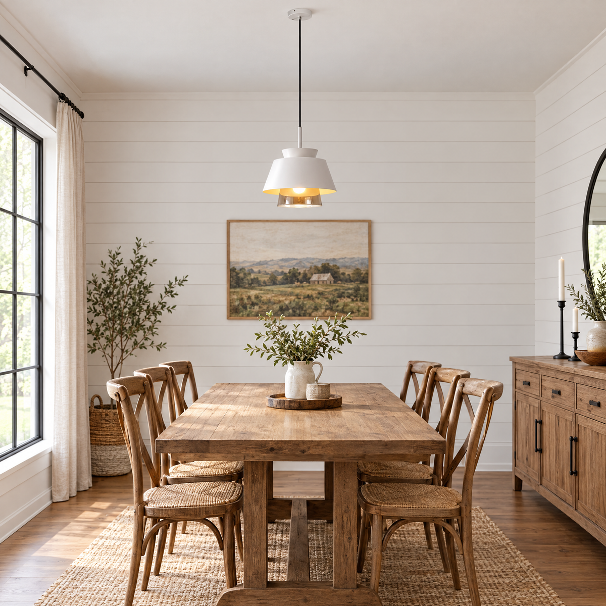 Traditional Glass & Metal Pendant Light - White in a dining room