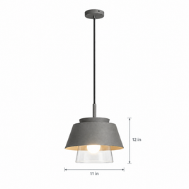Traditional Glass & Metal Pendant Light - Gray on white with dimensions