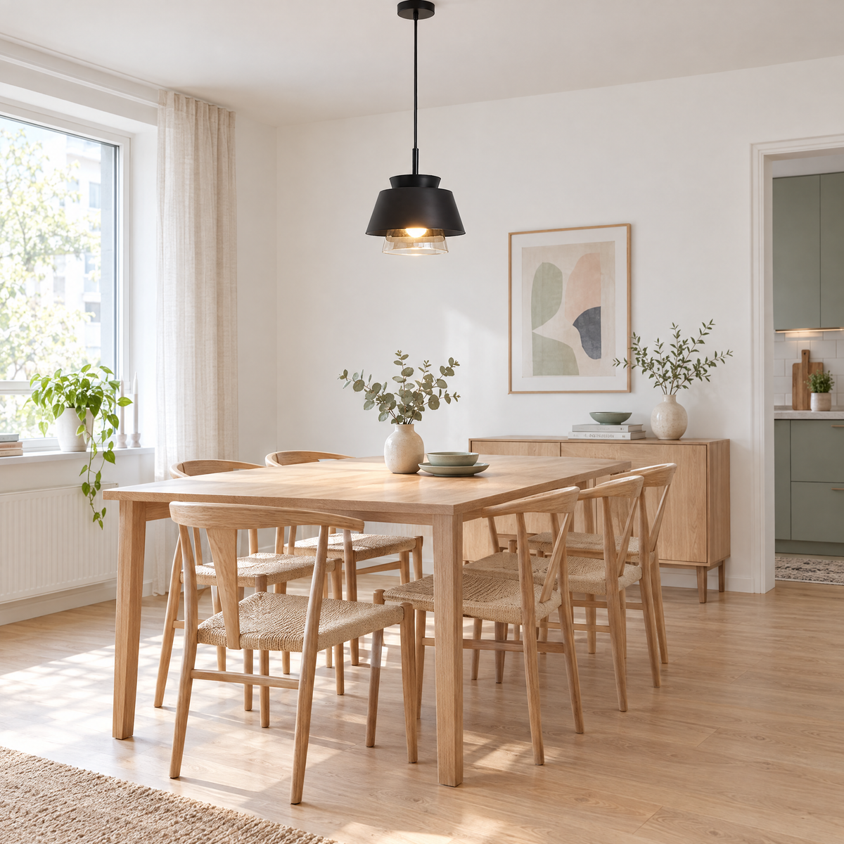 Traditional Glass & Metal Pendant Light - Black in a dining room