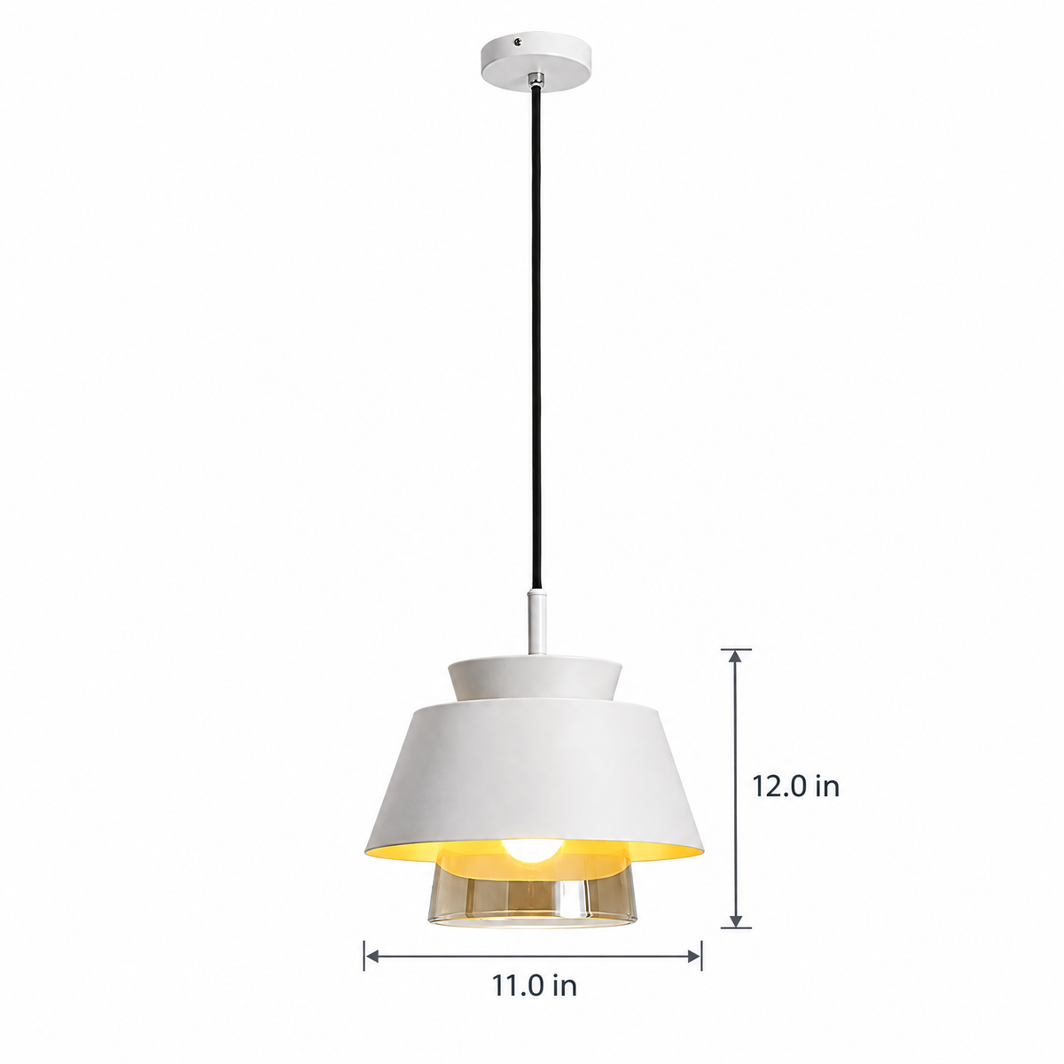 Traditional Glass & Metal Pendant Light - White on white with dimensions