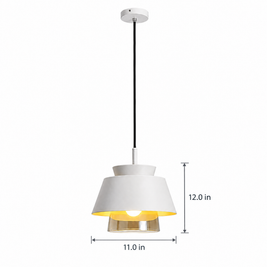 Traditional Glass & Metal Pendant Light - White on white with dimensions