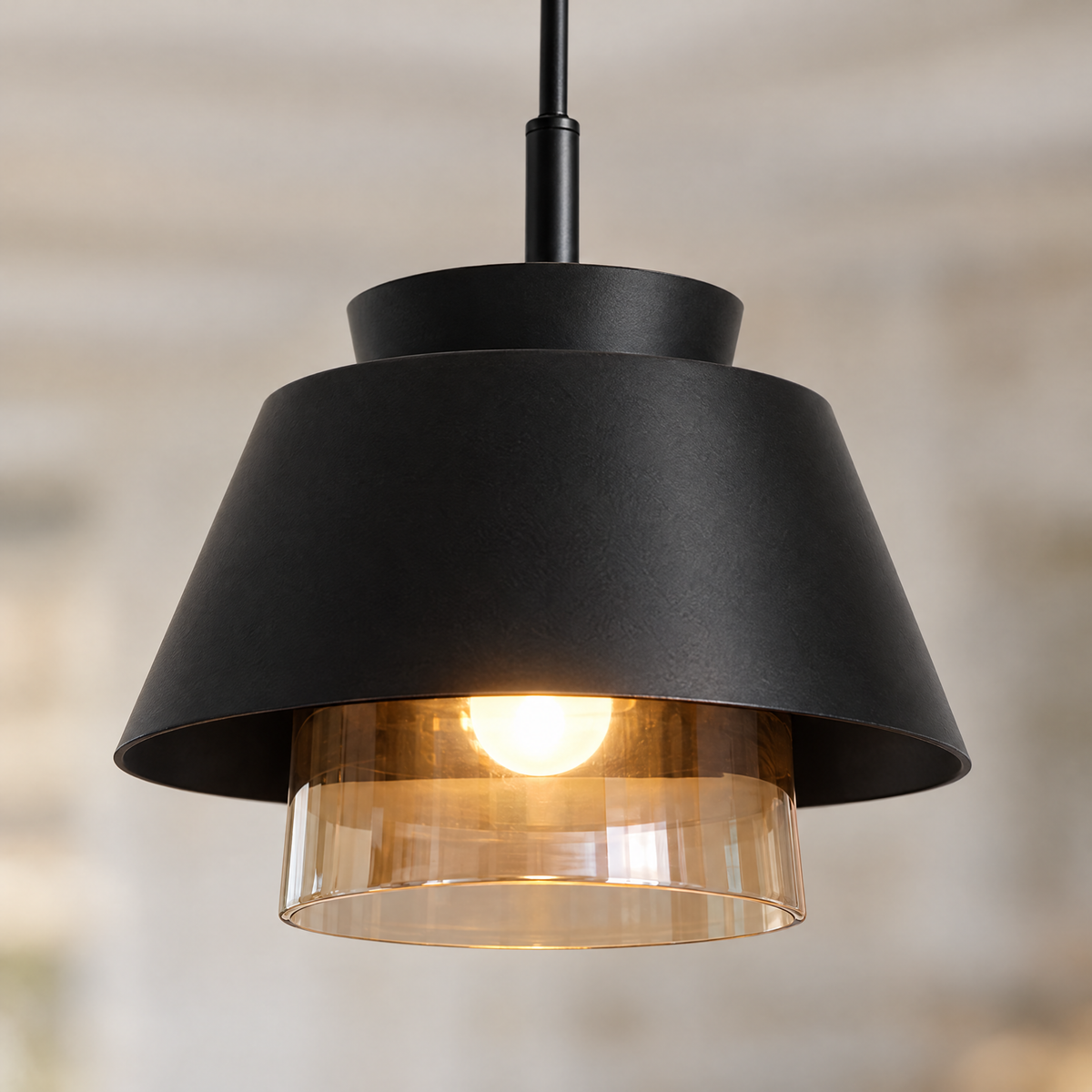 Traditional Glass & Metal Pendant Light - Black close-up detail