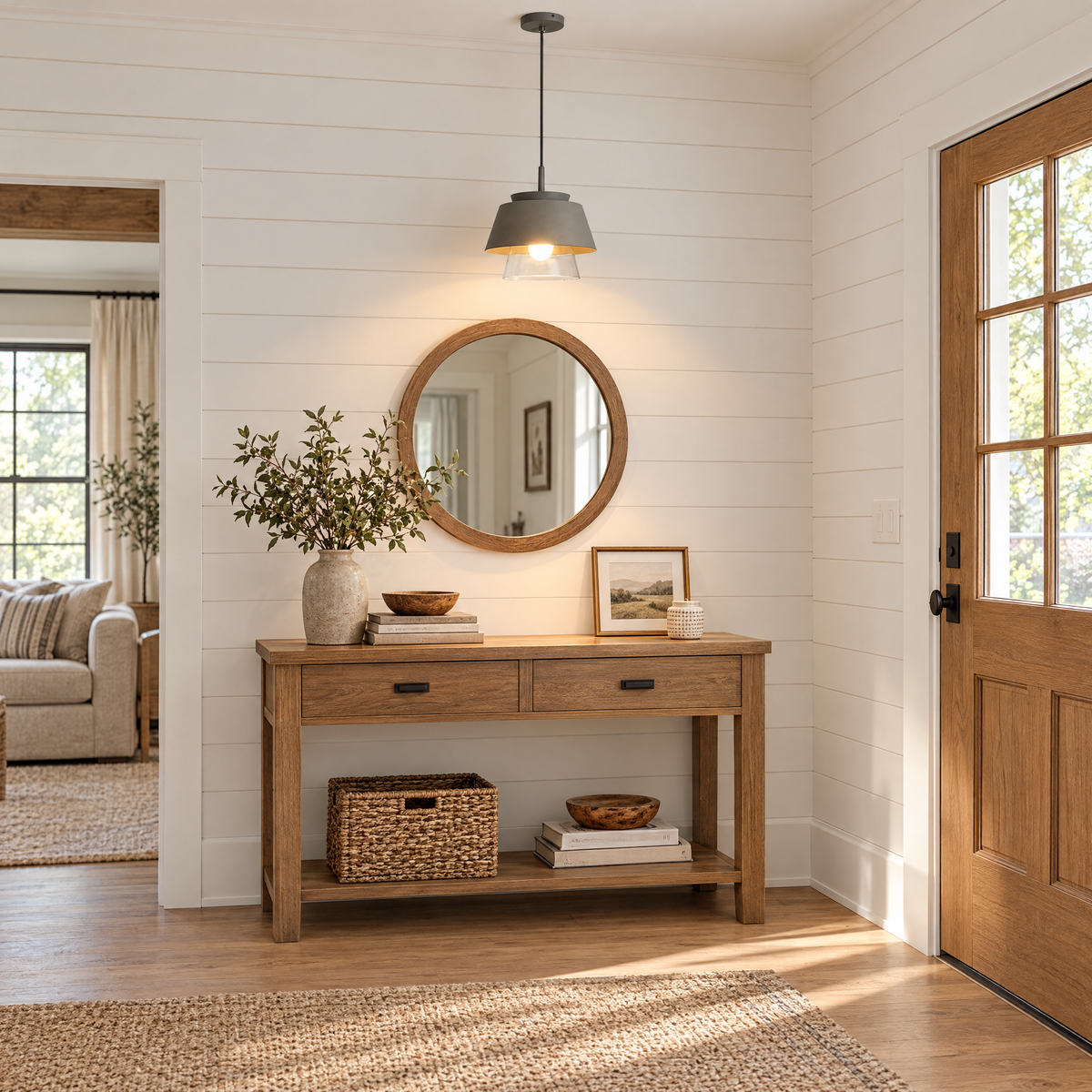 Traditional Glass & Metal Pendant Light - Gray in an entryway