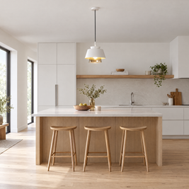 Traditional Glass & Metal Pendant Light - White in a kitchen