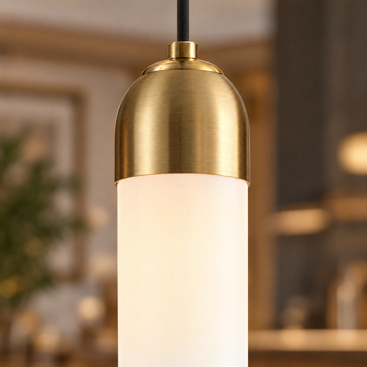 Long Tube Glass Bottle Pendant Light - White close-up detail