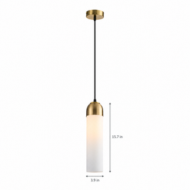 Long Tube Glass Bottle Pendant Light - White on white with dimensions