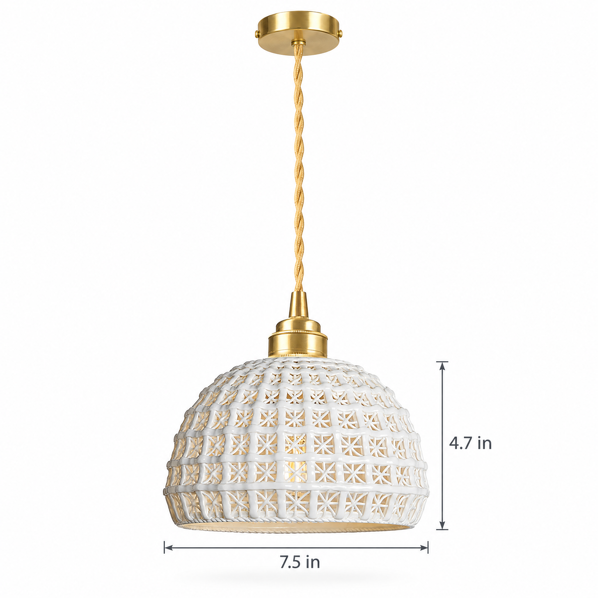 Ceramic Semi Globe Pendant Light, Copper - White on white background