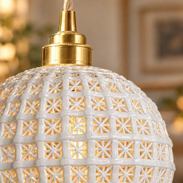 Ceramic Semi Globe Pendant Light, Copper - White close-up detail