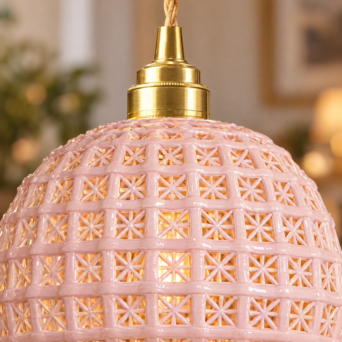 Ceramic Semi Globe Pendant Light, Copper - Pink close-up detail