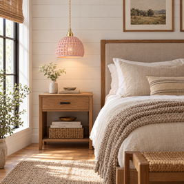 Ceramic Semi Globe Pendant Light, Copper - Pink in a bedroom