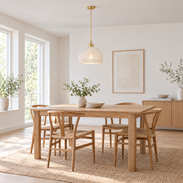 Ceramic Semi Globe Pendant Light, Copper - White in a dining room