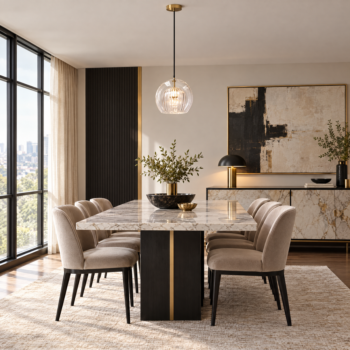 Copper & Glass Globe Pendant Light in a dining room