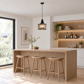 Glass Drum Pendant Light, Dimmable Black in a home bar
